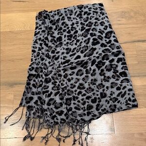 Leopard Print Scarf with Fringe